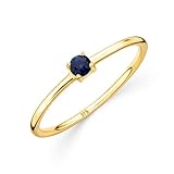 OROVI Damen Goldschmuck, Verlobungsring mit Saphir, Gold Ring mit Solitaire Edelstein Geburtsstein blau, 9 Karat (375) Gelbgold