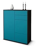 Stil.Zeit Highboard Kiara - Korpus Anthrazit matt - Front Farb-DesignLagunenblau (92x108x35cm) - Push-to-Open Technik & hochwertigen Leichtlaufschienen - Made in Germany