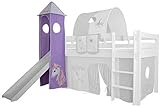 XXL Discount Turm-Vorhang 100% Baumwolle für Hochbett Spielbett Stockbett Kinderbett Kinderzimmer Spielturm mit Turmgestell (Lila/Weiß, Einhorn)
