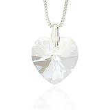 Halskette Damen 925 Silber mit Swarovski Elements Herz Anhänger Moonlight als Geburtstagsgeschenk für Frauen, Geschenk für die Freundin, sage mit einer Herzkette Ich liebe dich.
