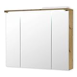 POOL Spiegelschrank Bad mit LED-Beleuchtung in Artisan Eiche Optik, Weiß - Moderner Badezimmerspiegel Schrank mit viel Stauraum - 80 x 69 x 20 cm (B/H/T)