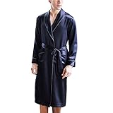 Herren-Bademantel aus 100 % Seide, langer Kimono, leicht, langärmelig, Morgenmantel, Nachtwäsche, Nachtwäsche, blau, XXL