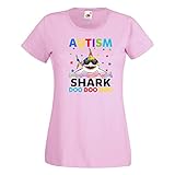 Autism Women T-Shirt Autism Shark Autism Parents Shirt Mother's Day Gift Mom Mommy Present (Pink, XS)