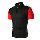 XWLY Poloshirt Herren Sommer Stretch Herren Henley Hemd Spleißen Kurzarm Laufshirt Knopfleiste Basic Trachtenhemd Modern Urban Business Casual Golf Sportshirt A-A01 L