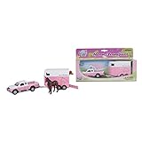 Van Manen Kids Globe Traffic Set 1:32 mit Spielzeugauto und Pferdeanhänger, Spielzeug für Mädchen, Rückzugsmotor, 520124, Rosa/Weiß