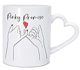vanVerden Tasse mit Herzhenkel - Pinky Promise - Hände - Versprechen - Freunde - beidseitig Bedruckt - Geschenk Idee Kaffeetasse, Farbe:Weiß