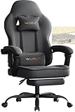 WOLTU Gaming Stuhl Stoff mit Bequemlichkeit Federunterlage, Kühl im Sommer, Gamer Chair Sessel Hohe Belastbarkeit ergonomischer mit Kopfkissen, Lendenkissen, Fußstütze, Tech-Stoff, Grau, GS10g