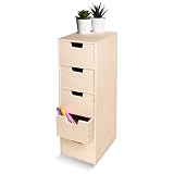 Creative Deco Schubladenbox Schubladenelement | 5 Schubladen | 15 x 20,5 x 47 cm (+/- 1 cm) | Mini-Kommode für Kleinigkeiten aus Birkensperrholz | Ordnungssystem für Lagerung, Decoupage & Dek