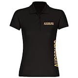 VIMAVERTRIEB® Damen Poloshirt Augsburg - Brust & Seite - Druck:Gold metallik - Polo Shirt Hemd Frauen Fußball Fanshop Fanartikel - Größe:M schwarz