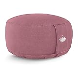 LOTUSCRAFTS® Meditationskissen mit 15cm Sitzhöhe, bestickt, Yoga Kissen mit Dinkelfüllung, Yogakissen Rund, Bodenkissen Rund, Yogakissen Meditationskissen, Yogakissen Bezug waschbar, GOTS