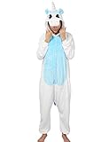 chuangminghangqi Einhorn Pyjamas Unisex Erwachsene Schlafanzug Damen Flanell Jumpsuit Kostüm Tierkostüme Onesie (Blau, M)
