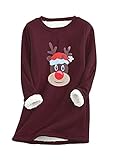 EFOFEI Damen Fleece Pullover aus Coral Fleece Weihnachtspullover als Geschenk - Casual Warm Top, weinrot, S