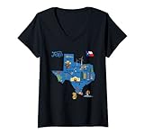 Damen Tourismus Karte Texas Staat, USA, Städte, Sehenswürdigkeiten, Flagge T-Shirt mit V-Ausschnitt