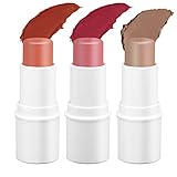 3 Colors Multi Stick Makeup 3 in 1 Versatile Lip and Cheek Tint Highlighter Stick Waterproof Long Lasting Cream Contour Stick Bronzer Stick Face Makeup Stick for Cheeks Eyes Lips Cruelty-Free(Color A)