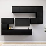ZEYUAN 8-TLG. TV-Schrank-Set, Wohnwand Wohnzimmer, Anbauwand Wohnzimmer, Schrankwand Wohnzimmer, Wohnzimmer Wand, Jugendzimmer Möbel, Schwarz Holzwerk