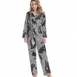 Französische Bulldogge Lang Zweiteiliger Schlafanzug Damen Pyjamas Set Komfortabel Hausanzug Nachtwäsche Klassisch Freizeitanzug White L