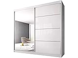 Schiebetürenschrank, eleganter Kleiderschrank Schrank Garderobe Spiegel Multi 35-230 cm, Schlafzimmer- Wohnzimmerschrank Schiebetüren Modern Design (Weiß/Weiß)
