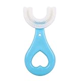 U-förmige Kinderzahnbürste - Zahnbürste Lustig, 360° Reinigung Geeignetes Alter von 0-12 Jahren - Make Baby Love Brushing - Toothbrush für Kinder aus lebensmittelechtem Silikon (Blau, Herz)