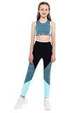iEFiEL Kinder Trainingsanzug Mädchen Sport BH Weste + Leggings Sportlich Jogginganzug Druck Sportanzug Jumpsuit Große 98-176 Blau 134-140