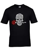 BlingelingShirts Shirt Herren Karneval Totenkopf mit Rose Skull Fasching Kostüm Strass. Shirt schwarz Gr. XXL