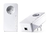 devolo dLAN 1200+ Starter Kit Powerline (1200 Mbit/s Internet über die Steckdose, 1x LAN Port, 1x Powerlan Adapter, integrierte Steckdose, PLC Netzwerkadapter) weiß