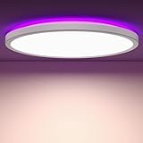 Deckenlampe LED Dimmbar 3000-6500K+RGB Farbwechsel Hinterleuchtet, 24W 2700LM Deckenleuchte Flach Rund 30cm, Lampe mit Fernbedienung, Memoryfunktion, für Wohnzimmer Schlafzimmer Kinderzimmer Bad, Weiß
