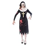 Amscan - Erwachsenenkostüm Zombie Nonne, Kleid, Kopftuch, Kreuzkette, Mottoparty, Karneval, Hallow