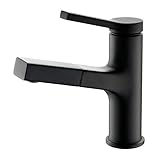 Lonheo Wasserhahn Bad Armatur mit herausziehbarer Brause zum Haarewaschen, schwarz Waschtischarmatur Einhebelmischer für Waschbecken