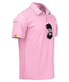igeekwell Poloshirts Herren Kurzarm Atmungsaktiv Sports Poloshirt mit Brillenhalter Outdoor Summer Polohemd für Männer Freizeit Einfarbig Polo Shirt Tennis Golf Badminton(012 Rosa M)
