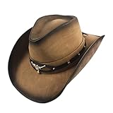 NOPEILVI 58-59 cm Leder Cowboyhut für Männer & Frauen, Cowgirl Sun Hut Outback Wide Rand, N