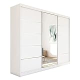 MKS MEBLE Weiß Kleiderschrank - Mazedonien - mit Spiegel - 240 cm - Schwebetürenschrank Flurschrank Wardrobe - Schlafzimmerschrank - Modern Design