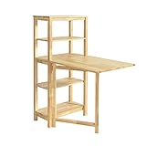 SoBuy FWT70-N klappbarer Esszimmertisch mit Regal Esstisch aus Kautschukholz Klapptisch Küchentisch Schreibtisch Holztisch für Küche, Esszimmer BHT ca.: 98x126x60