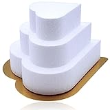LEDU® Herz Styropor Torte| 3 Etagen | Höhe 15 cm | Goldener Tortenboden | Ø 20/15/10 cm | Tortendummy | Geschenktorte | Tortenrohling