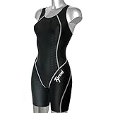 Tyron Speed Line Schwimmanzug Full-Knee (schwarz/weiße Naht) | Badeanzug für Damen & Mädchen | Sport Badeanzug für Training und Wettkampf | Schwimmer (M)