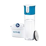 BRITA - Vitale Wasserfilterflasche, 3 MAXTRA+ Filter und 1 MicroDisc-Geschenk-Filter - Packung - Filter bis zu 60 Liter - 1 Hartfilter 1 Monat - Reduziert Kalk und Chlor - Blau