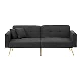 Schlafsofa mit Bettfunktion, verstellbarem Winkel, goldenen Beinen, mit Kissen und seitlichen Aufbewahrung
