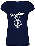 Stadt und City Outfit - Hamburg - Meine Perle - L - Dunkelblau - Hamburg - XO1525 - Damen T-Shirt mit V-Ausschnitt
