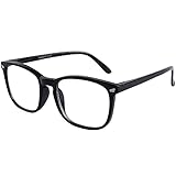 DOOViC Blaulichtfilter Lesebrille 2,0 - Schwarz/Eckig Rahmen Große Gläser Computerbrille Brille mit Sehstärke für Herren/D