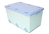 LAPSI® Spielzeugkiste mit 6 Rollen, Aufbewahrungsbox mit Deckel auf Rädern, Plastikbox, 50L, BPA-frei, Grün Hase
