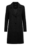 OXMO Neta Damen Wintermantel Wollmantel Winterjacke gefüttert mit Reverskragen, Größe:L, Farbe:Black (194007)