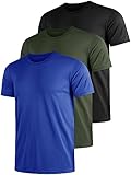 Funktionsshirt Herren Sport T Shirt Kurzarm 3er Pack Atmungsaktiv Männer Tshirt Sportkleidung Workout Schnelltrocknend Sportshirt Funktion Training Laufshirt Blau Grün Schwarz(3XL)