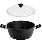 REMOSKA EUROPA Antihaft-Topf 28 cm / 5 l Granit Dreischichtige Oberfläche Massiver Aluminiumkern 4,5 mm Geeignet für Induktion Made in Czech Republic Deckel aus Borosilikatglas R2003228129