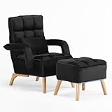 TUKAILAI Relaxsessel mit liegefunktion,Ohrensessel mit hocker,Samt-Sessel Wohnzimmer,relaxsessel mit schlaffunktion,fernsehsessel,Seitentaschen,Holzbeinen,loungesessel,Schw