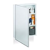 Relaxdays Spiegelschrank Bad, Hängeschrank, eintüriger Wandschrank aus Stahl, mit 3 Ablagen, HBT: 56x40,5x12,5 cm, weiß