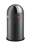 Wesco Pushboy Mülleimer in der Farbe graphit matt, pulverbeschichtetes Stahlblech, 50 Liter Volumen, große Edelstahlklappe, herausnehmbarer Innenb