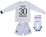 QLLQ Paris Messi #30 2021/2022 Kinder Trikot Lange Ärmel Shorts und Socken Kinder Jugend Größe Jugendgrößen (Auswärtstrikot,28)