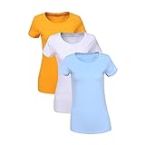 Liking Damen T-Shirt Baumwolle Kurzarm Basic Sommer Rundhals T-Shirts Oberteile Top Bluse 3er Pack 6101 Mehrfarbig 6101-UN-M-3