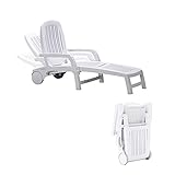 Thomm Patio Lounge Chairs Einstellbare Rückenlehnen Liegestuhl mit Rädern für Terrasse, Strand, Garten, Pool, Unterstützung 440 lbs, weiß (Color : White)