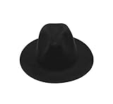 Upstore Fedora-Hut für Damen, mit breiter Krempe, Filz, flach, Schwarz
