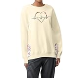Generisch Sweatshirt Damen Herzmuster Pullover Seitlicher Schleifen-Bestickt Sweater Pulli Valentinstag Thermotransfer Oberteil Unterhemd Casual Lockere Langarmshirt Tops Y2K-S